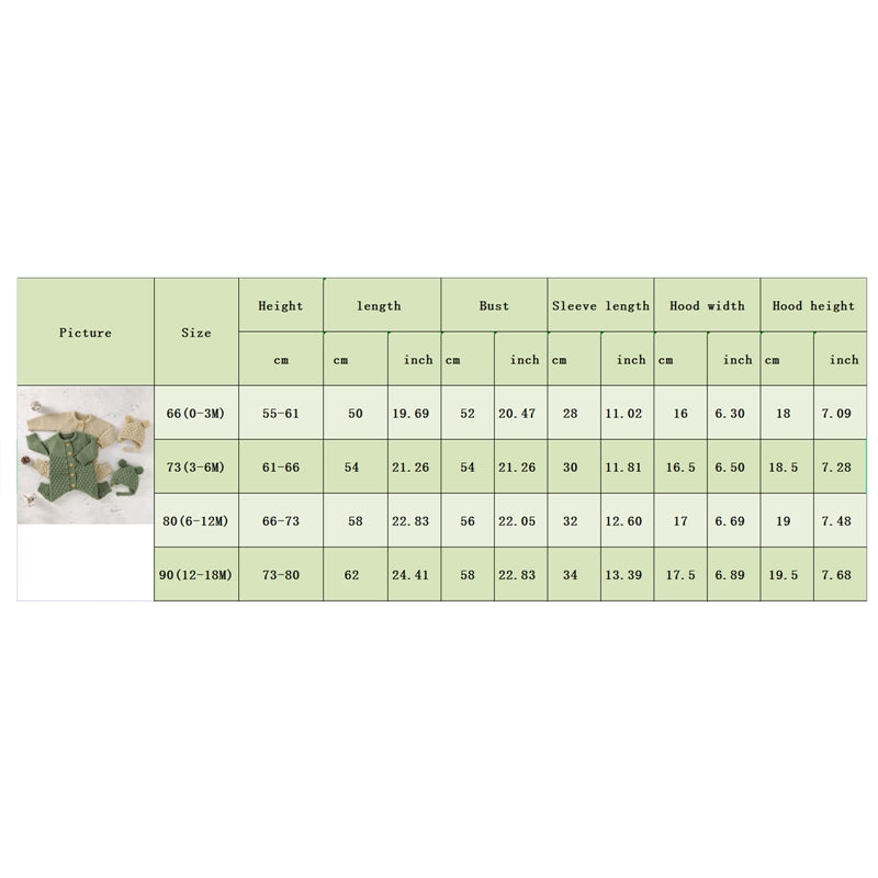 Baby Winter Knitted Romper + Bear Hat 2pcs Set