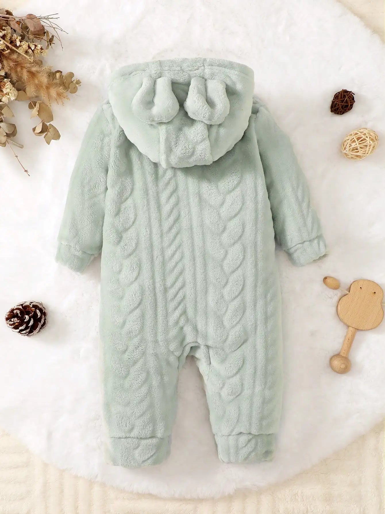Baby Plush Jumpsuit Hooded With Zip