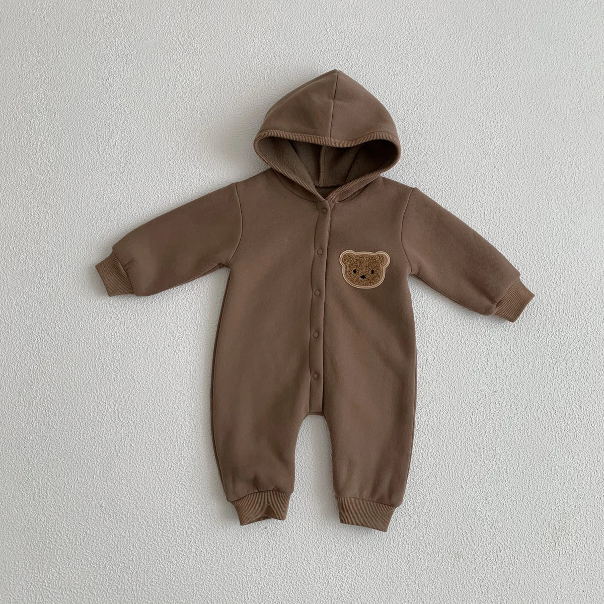 Hooded Baby Jumpsuit with Bear Patch