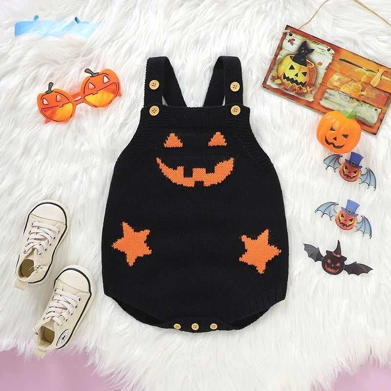 Baby Halloween Pumpkin Knit Romper