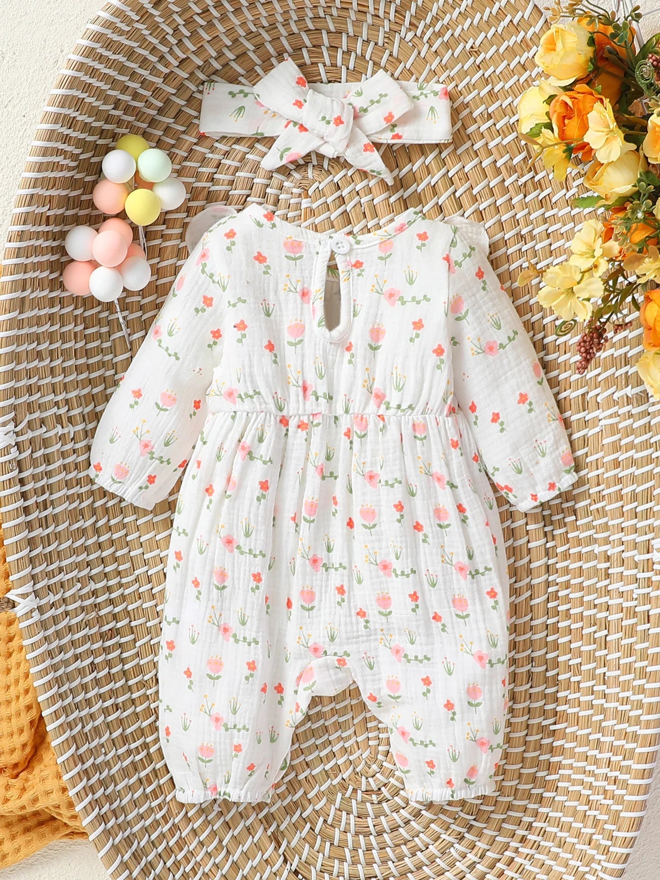 Baby Girl Long Sleeve Print Floral Jumpsuit