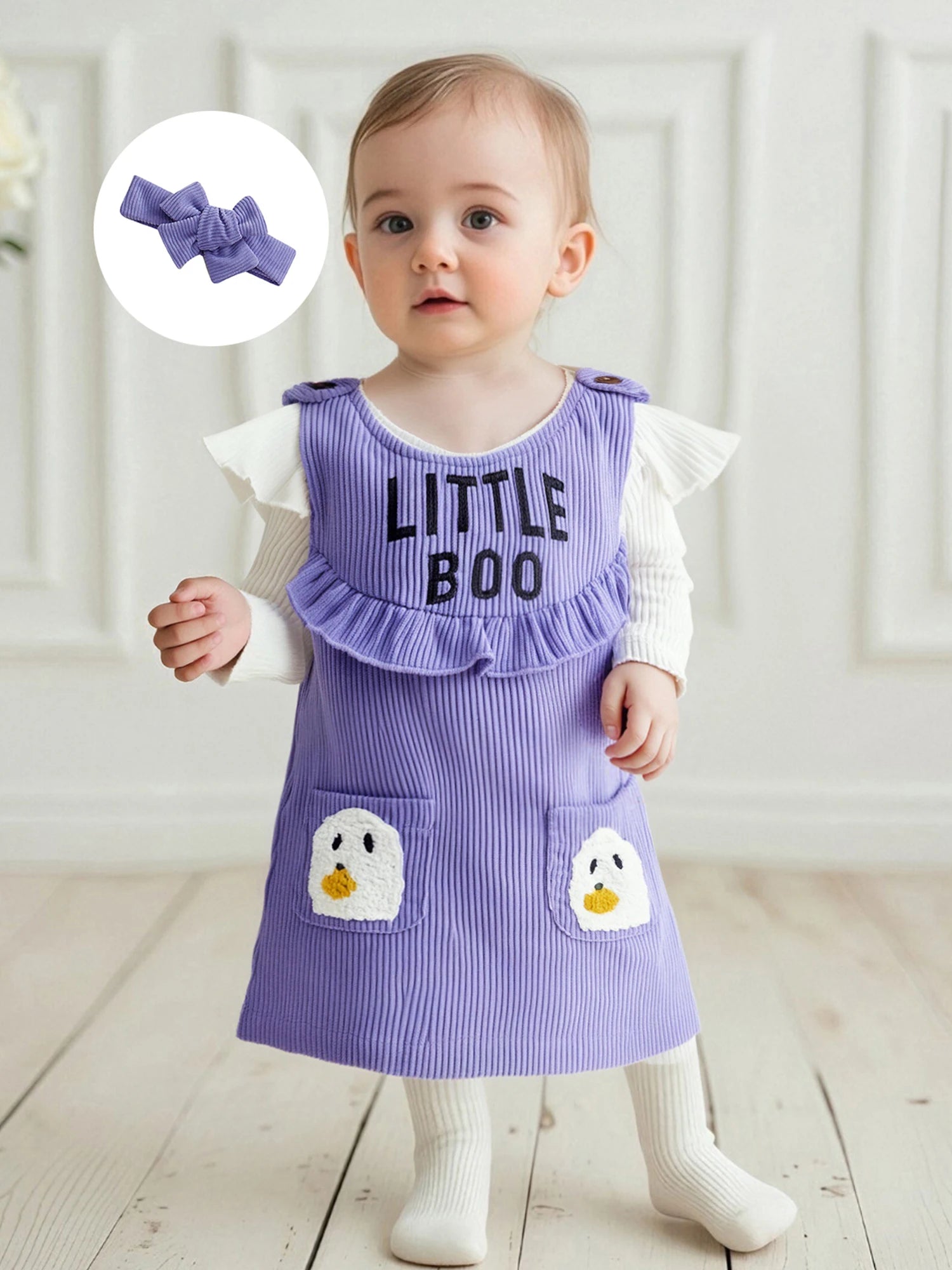 Baby Girl Halloween Long Sleeve Top & Overall Dress 3 Pcs Set