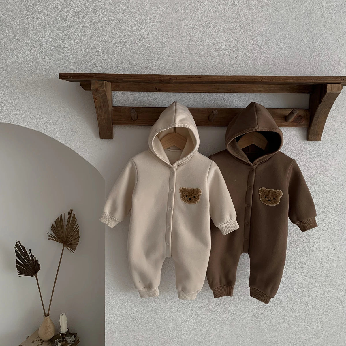 Hooded Baby Jumpsuit with Bear Patch
