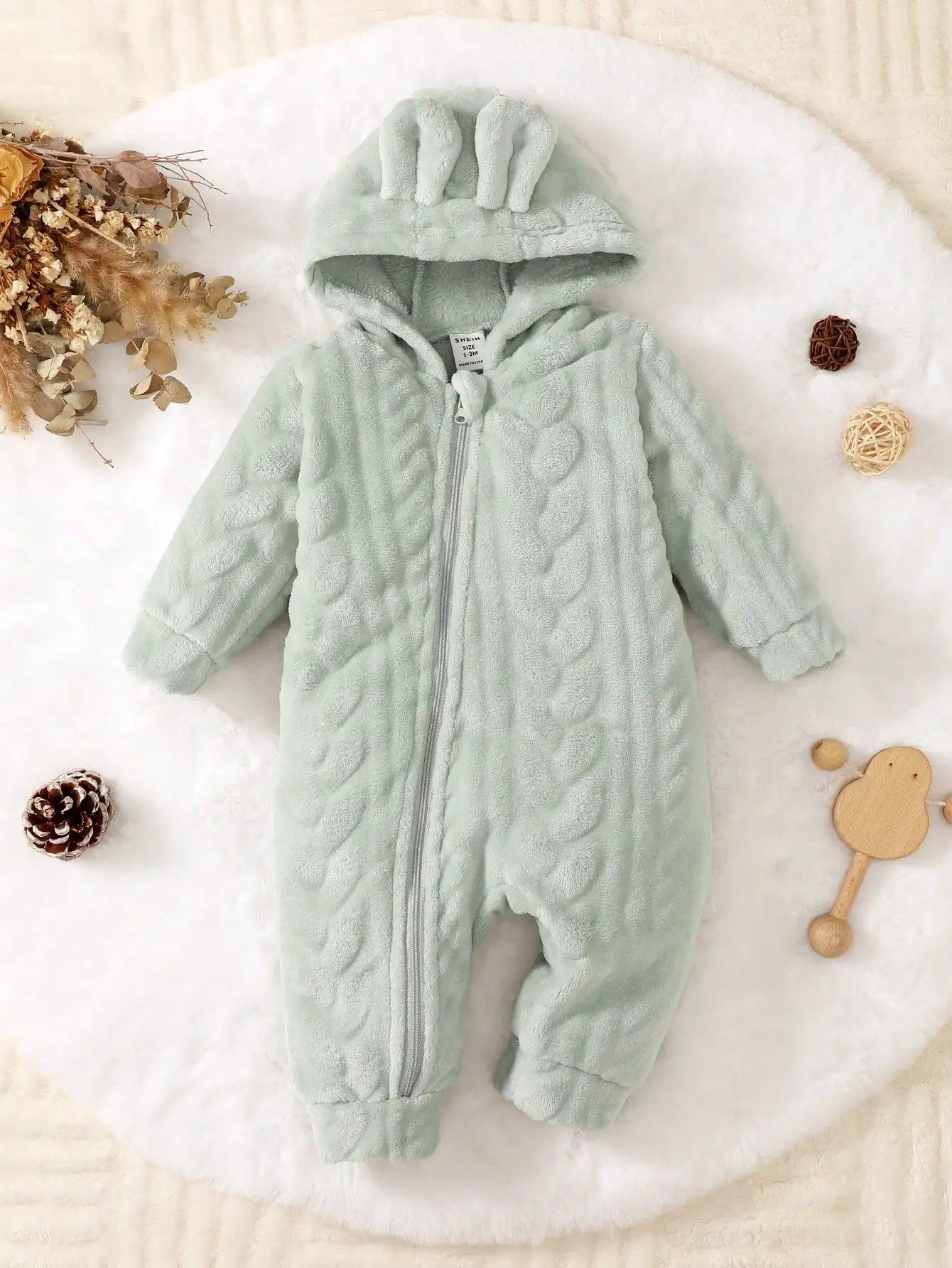 Baby Plush Jumpsuit Hooded With Zip