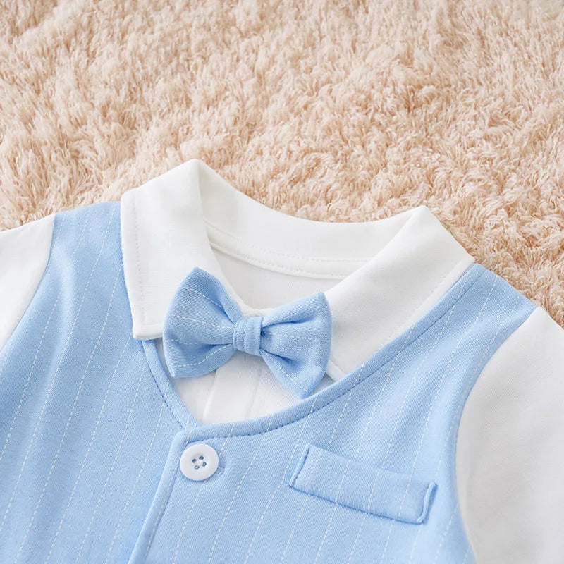 Gentleman Baby Boys Bow Tie Cotton Rompers Blue