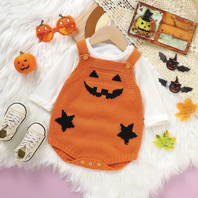 Baby Halloween Pumpkin Knit Romper