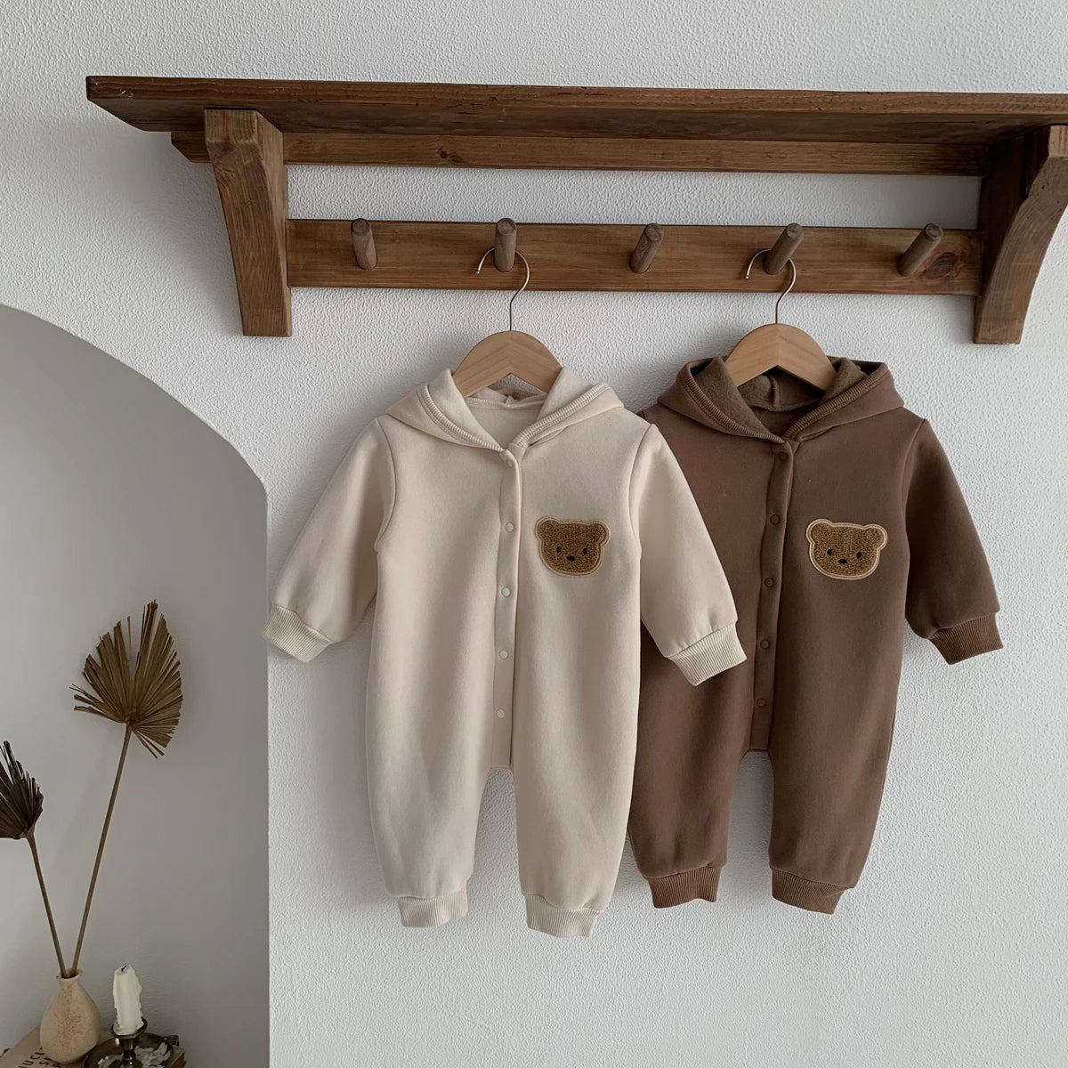Hooded Baby Jumpsuit with Bear Patch