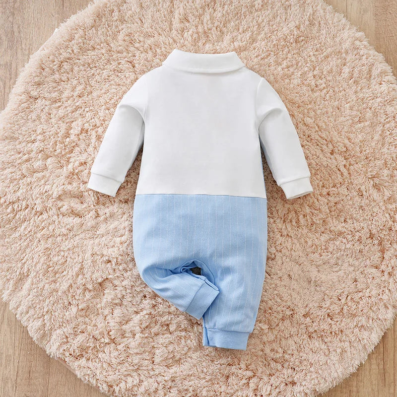 Gentleman Baby Boys Bow Tie Cotton Rompers Blue