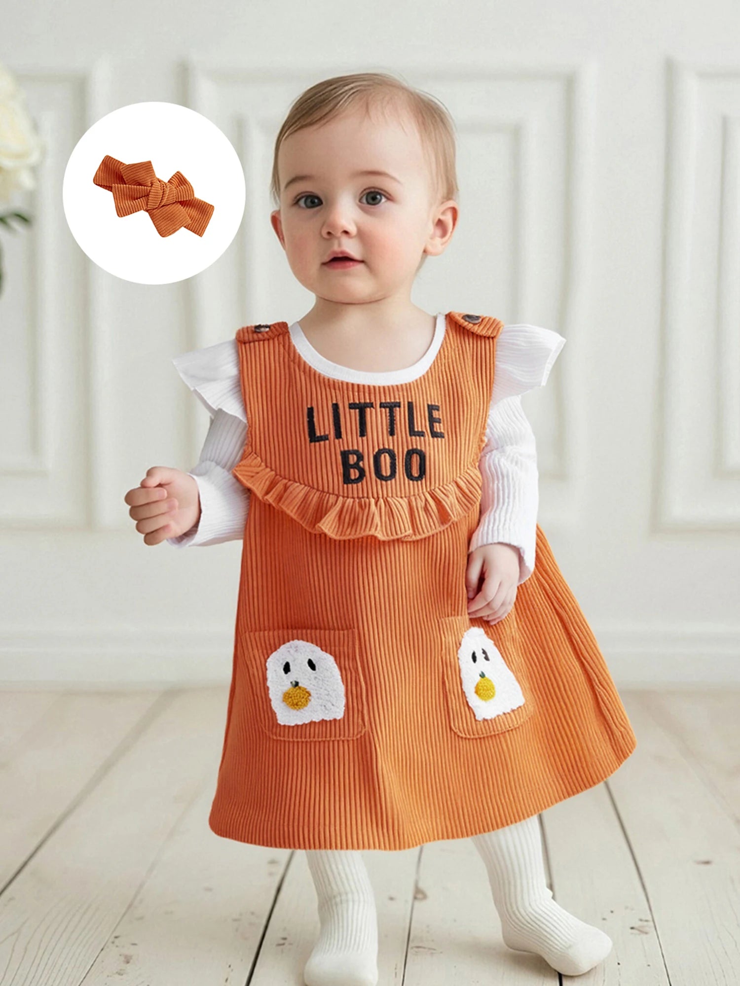 Baby Girl Halloween Long Sleeve Top & Overall Dress 3 Pcs Set
