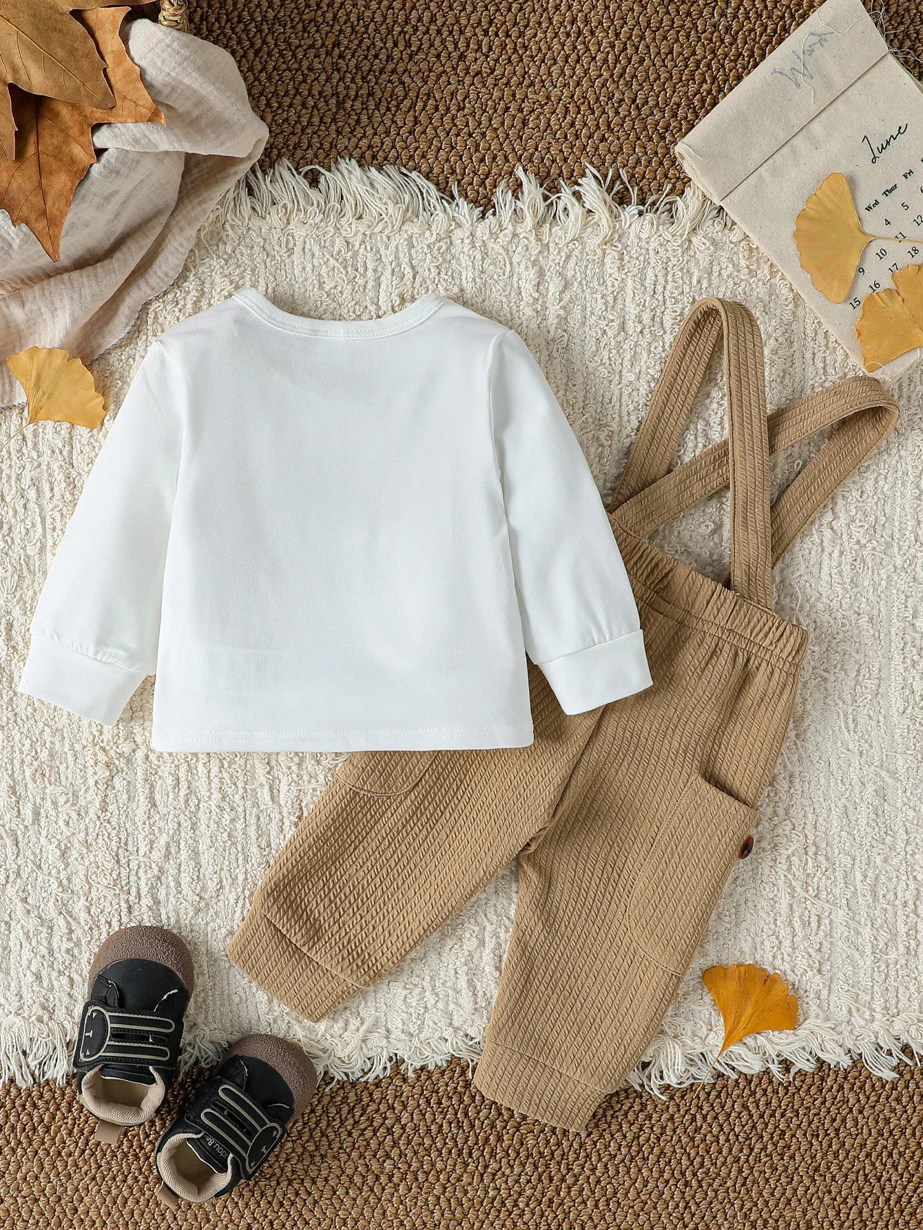 Baby Cute Long Sleeve Top With Bear +Button Jumpsuit