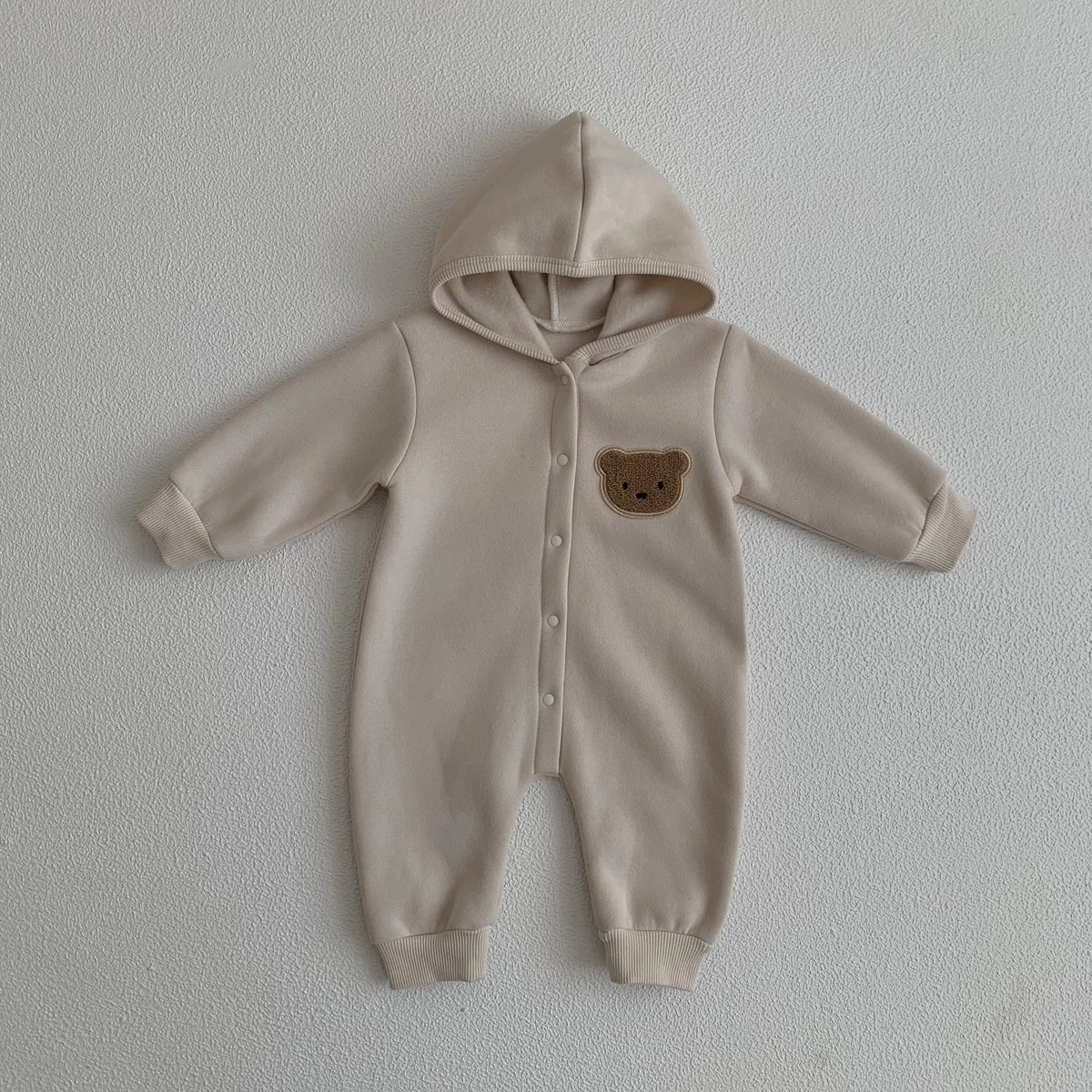 Hooded Baby Jumpsuit with Bear Patch