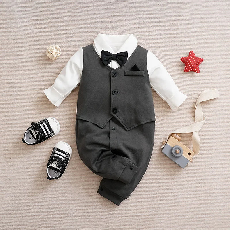 Gentleman Baby Boys Bow Tie Cotton Rompers