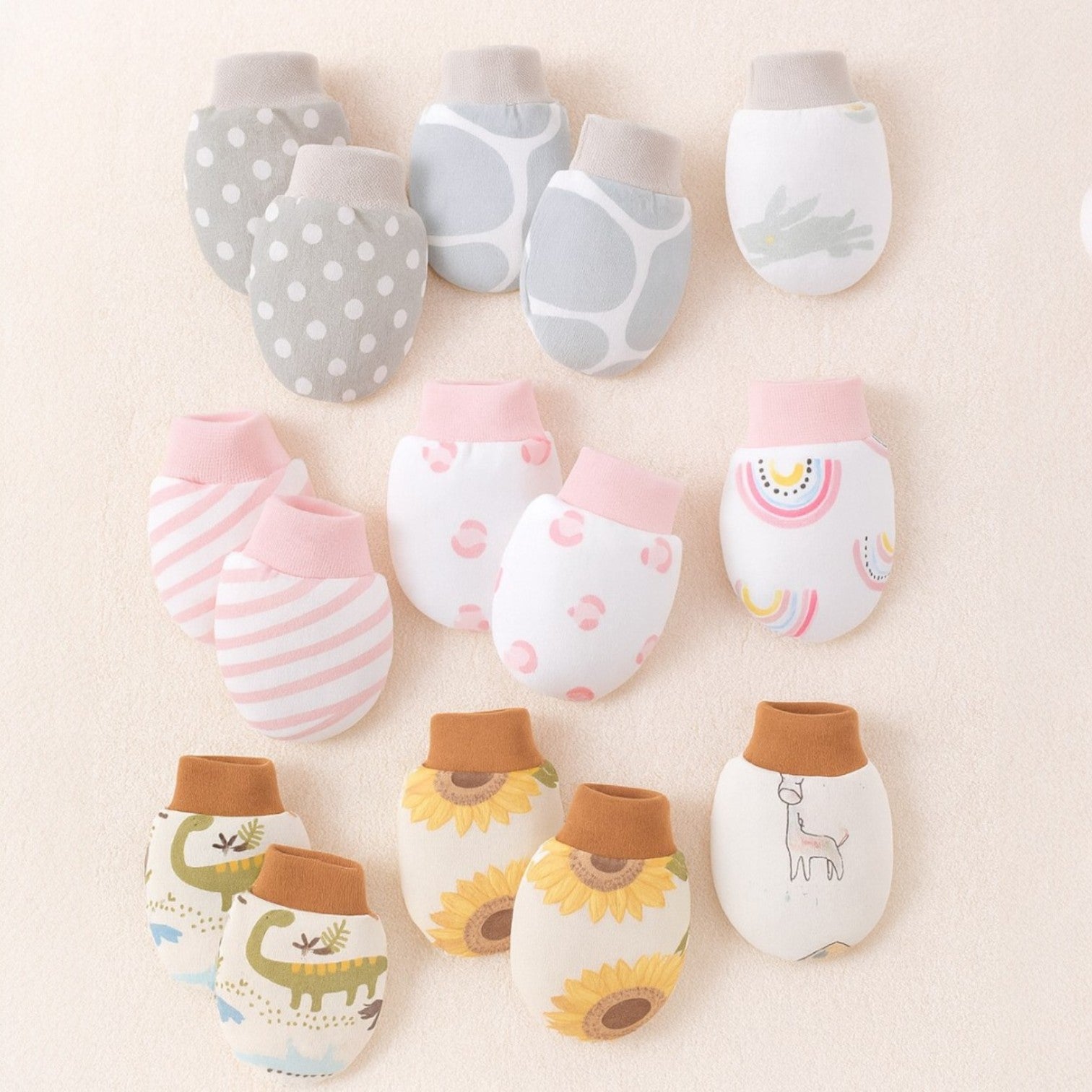 Cotton Baby Mittens (6 Pairs, Anti-Scratch, Newborn)