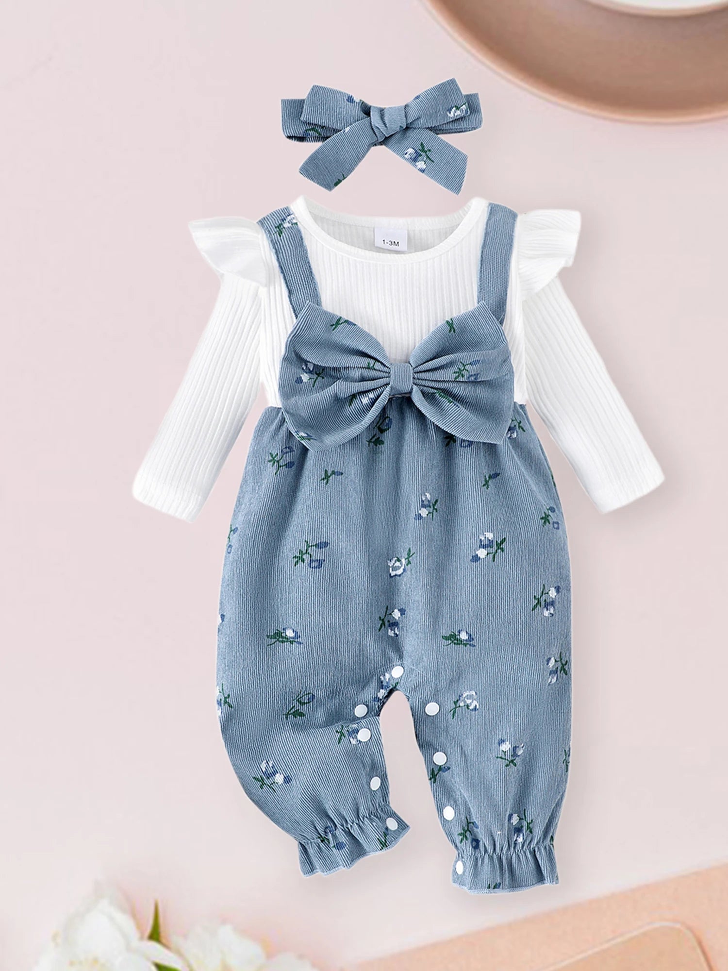 Baby Girls  Floral Print Long Sleeve Romper & Headband