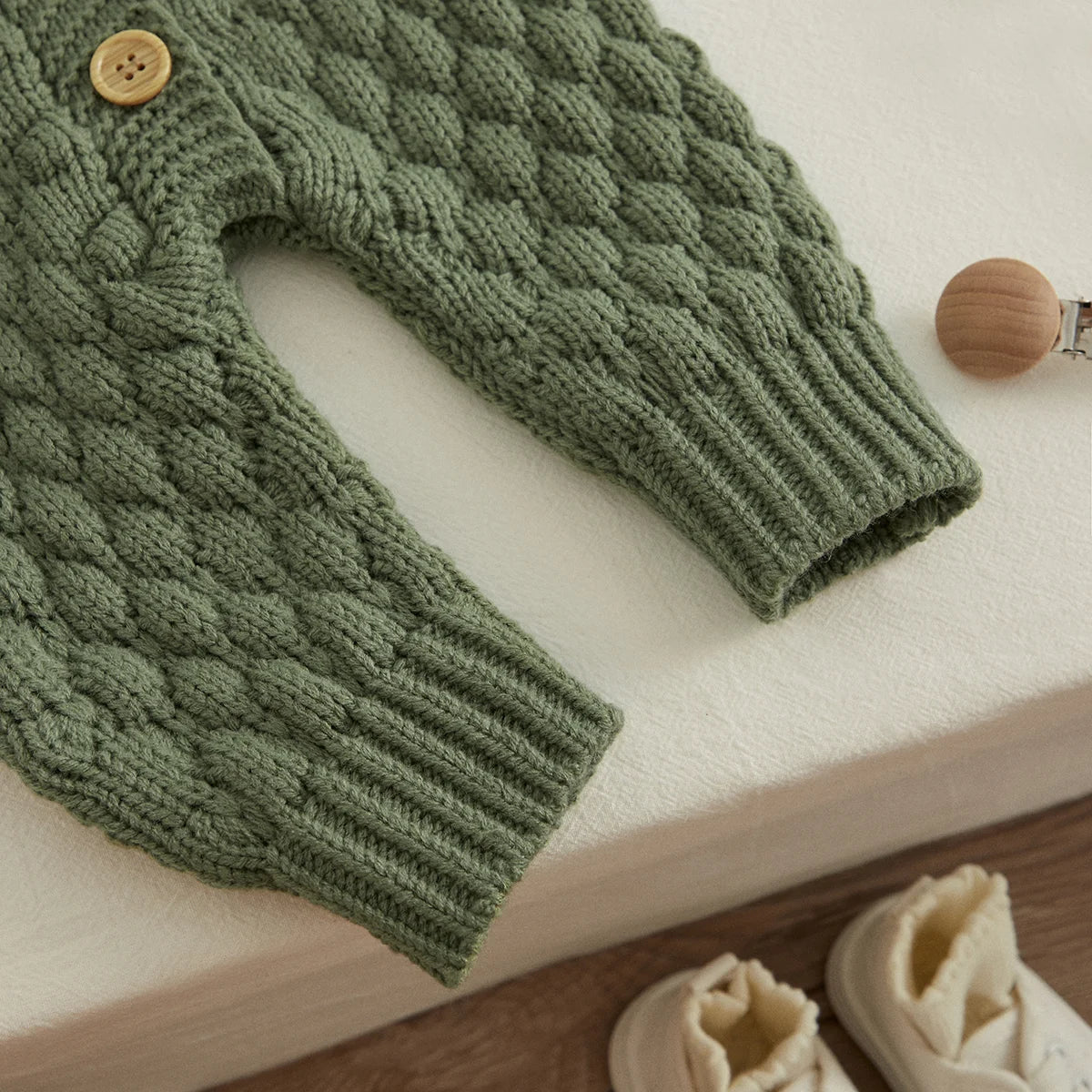 Baby Winter Knitted Romper + Bear Hat 2pcs Set