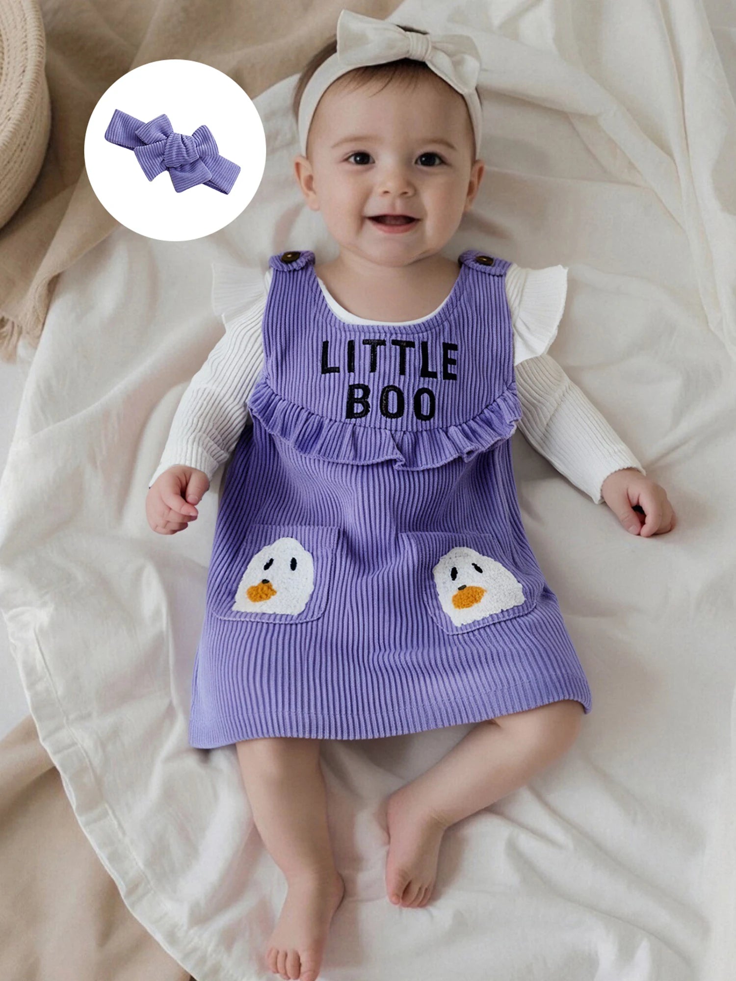 Baby Girl Halloween Long Sleeve Top & Overall Dress 3 Pcs Set