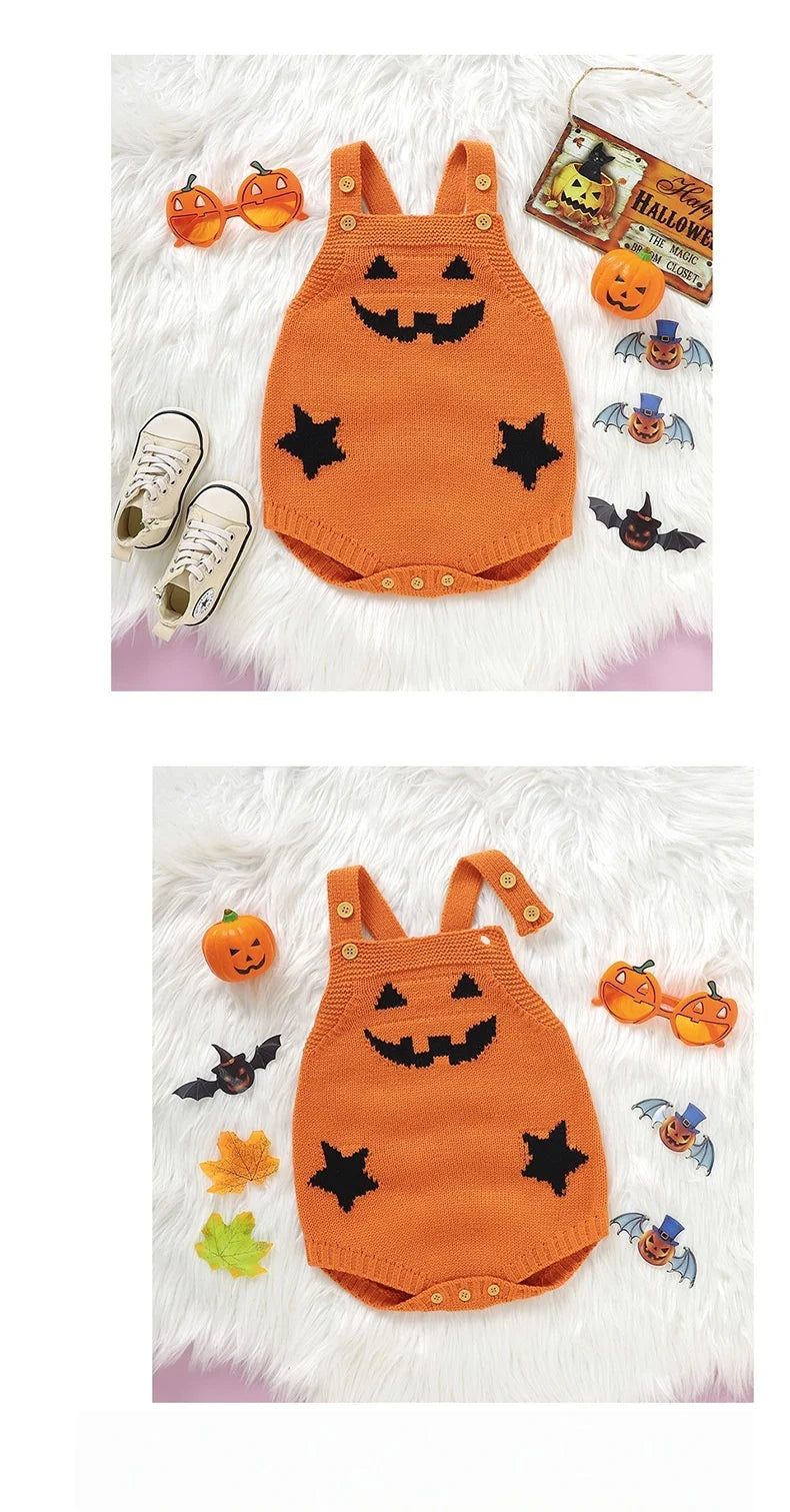 Baby Halloween Pumpkin Knit Romper