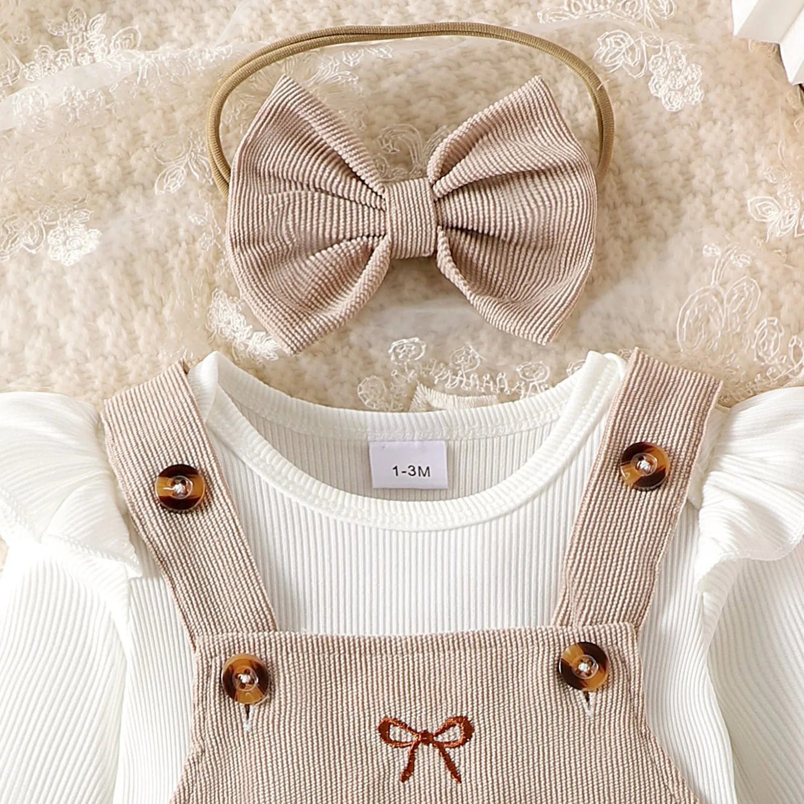 Baby Girl Long Sleeve Top + Bow + Overall Dresses Set