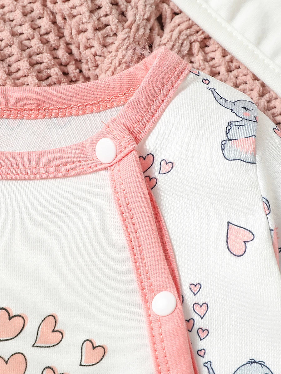 Baby Girls Long Sleeve Jumpsuit+Bib+Gloves+Hat