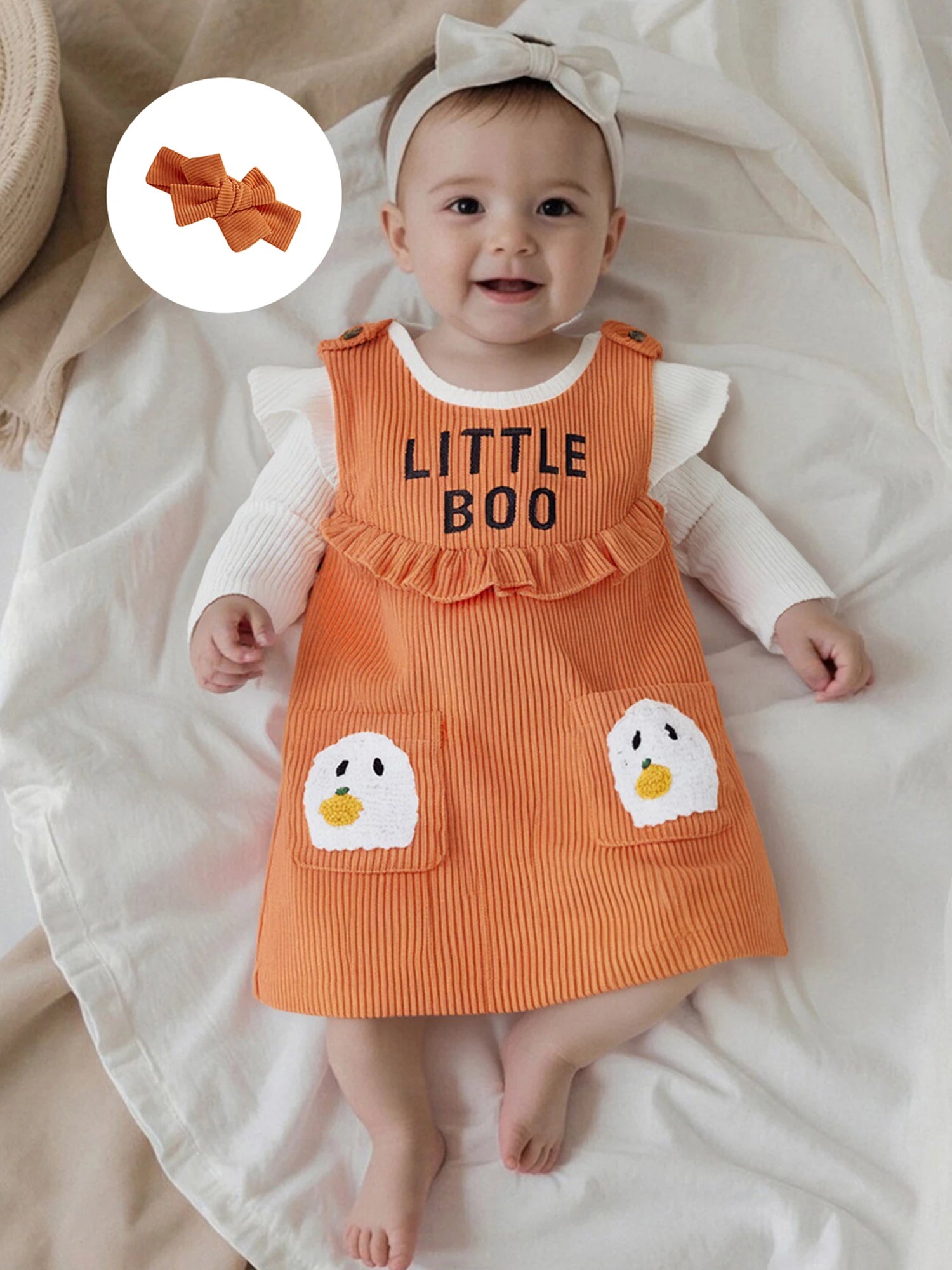 Baby Girl Halloween Long Sleeve Top & Overall Dress 3 Pcs Set