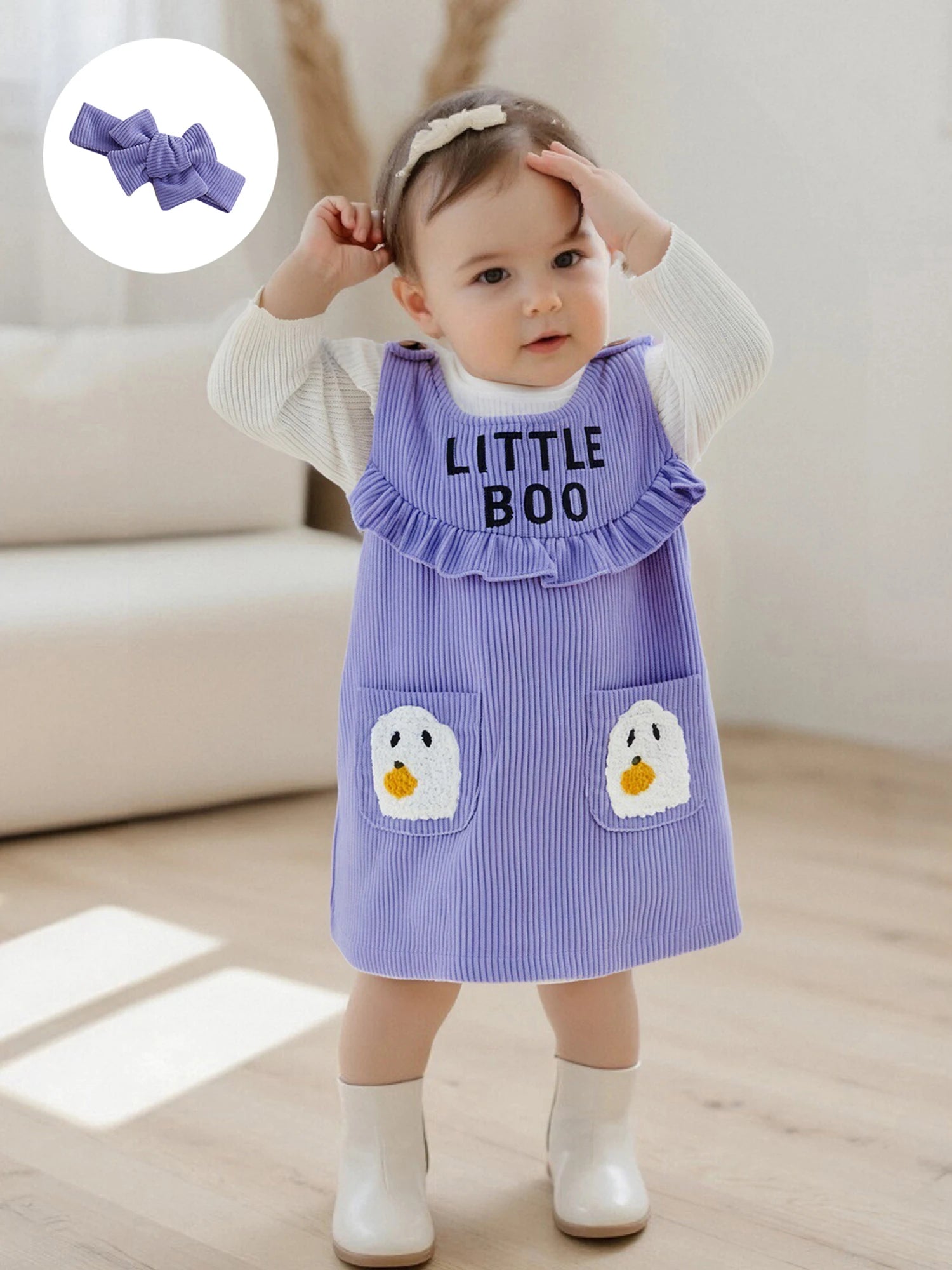 Baby Girl Halloween Long Sleeve Top & Overall Dress 3 Pcs Set