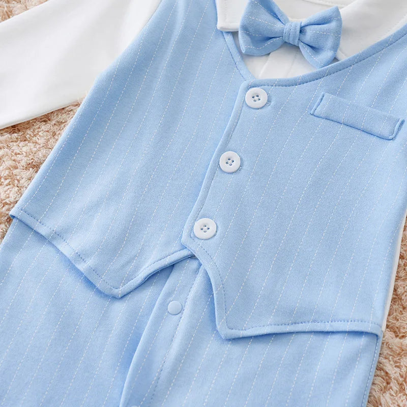 Gentleman Baby Boys Bow Tie Cotton Rompers Blue