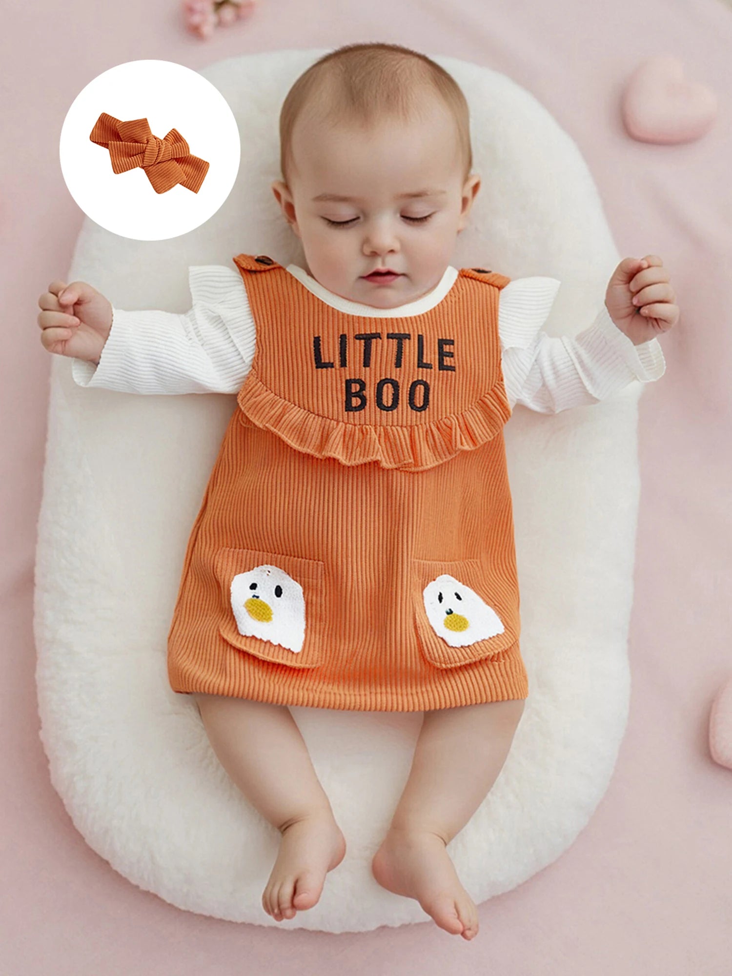 Baby Girl Halloween Long Sleeve Top & Overall Dress 3 Pcs Set