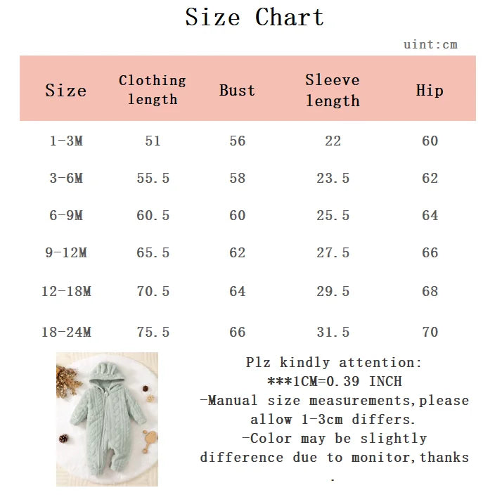 Baby Plush Jumpsuit Hooded With Zip