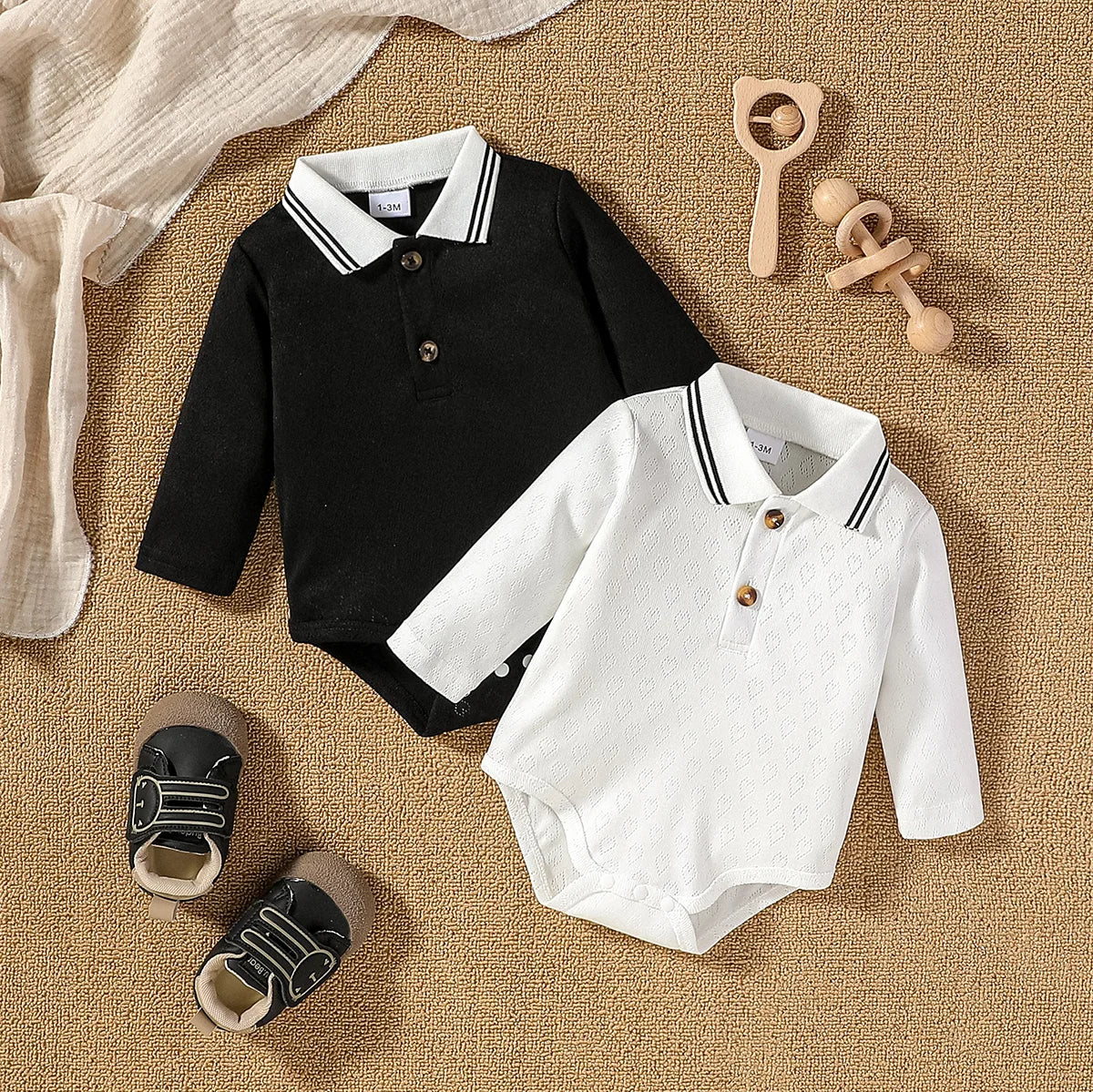 Baby Boys Long Sleeve Button Up Jumpsuits - 2Pc Set