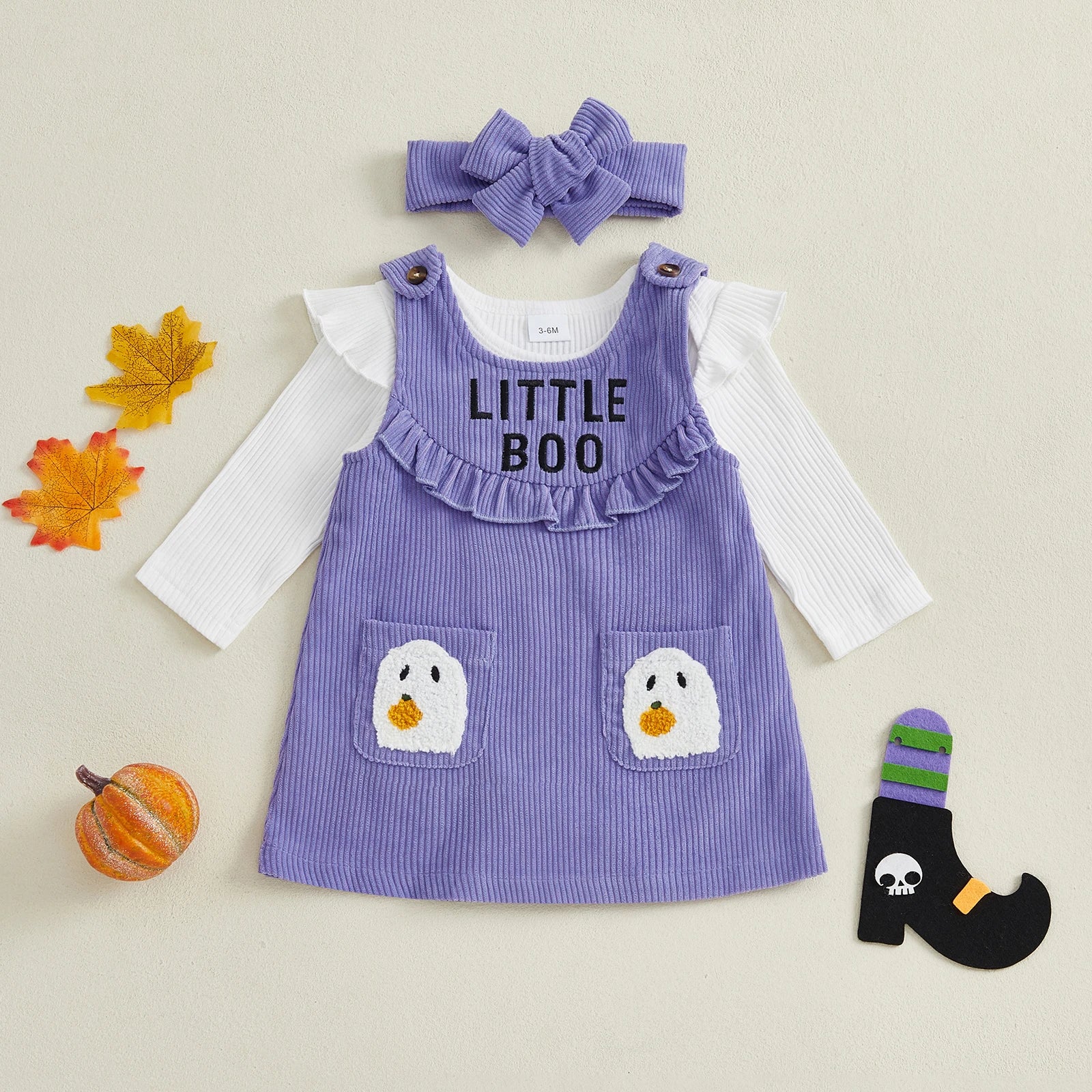 Baby Girl Halloween Long Sleeve Top & Overall Dress 3 Pcs Set