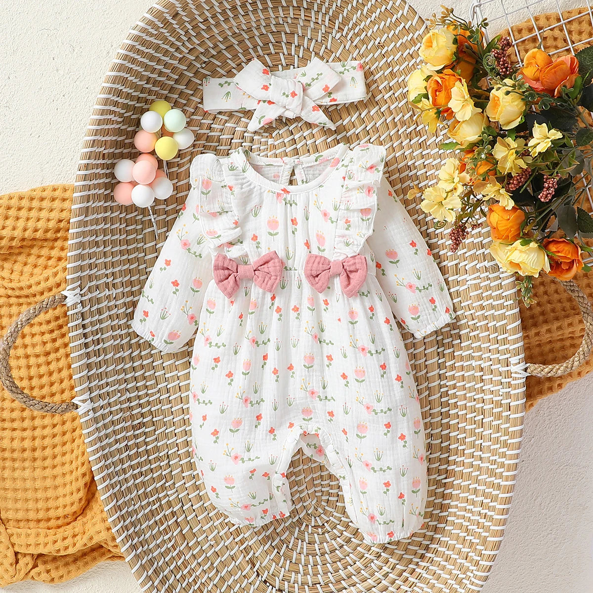 Baby Girl Long Sleeve Print Floral Jumpsuit